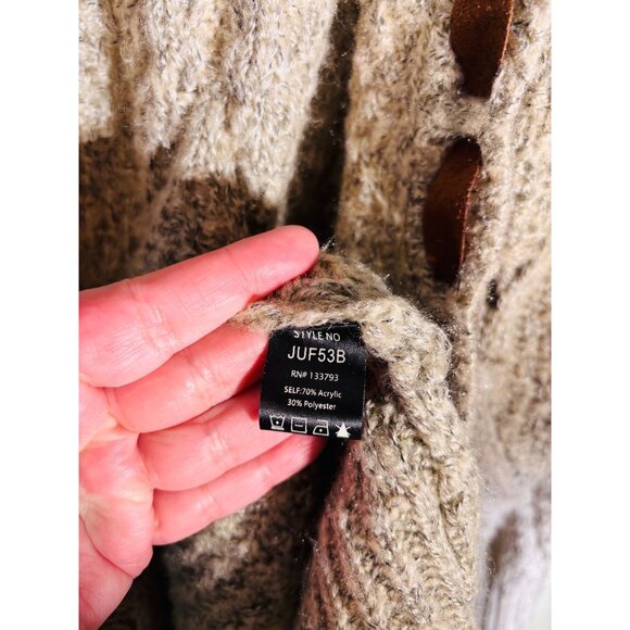 Pol M Cozy Cable Knit Hooded Long Cardigan Duster With Elbow Patches - Picture 7 of 10